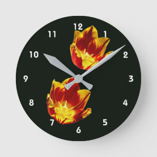 Fire Tulip Flowers Round Clock