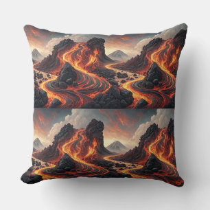 Fire Volcano Flowing Lava Landscape Pattern Art Cushion