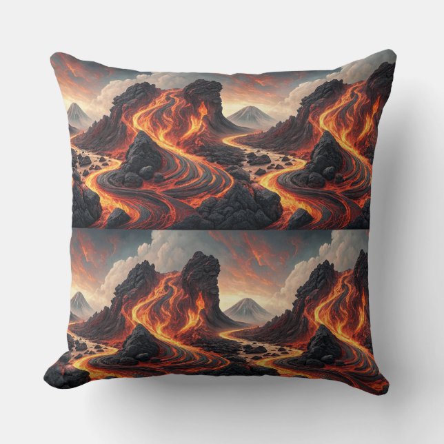 Fire Volcano Flowing Lava Landscape Pattern Art Cushion (Front)
