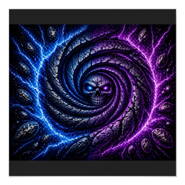 Fire vs Ice Skull Vortex Poster – Hypnotic Optical (Front)