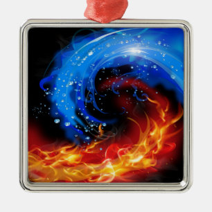 Fire & Water Cool Abstract Metal Ornament