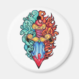 Fire & Water Dagger Tattoo Magnet