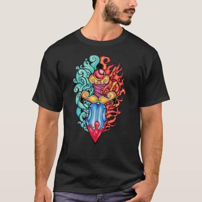 Fire & Water Dagger Tattoo T-Shirt (Front)