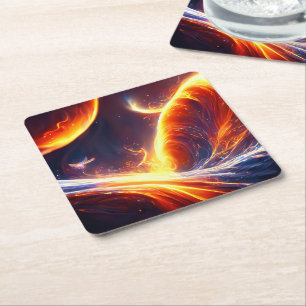 Fire Water Space Square Paper Coaster
