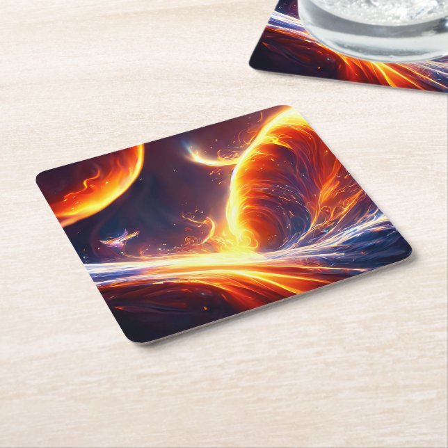 Fire Water Space Square Paper Coaster (Angled)