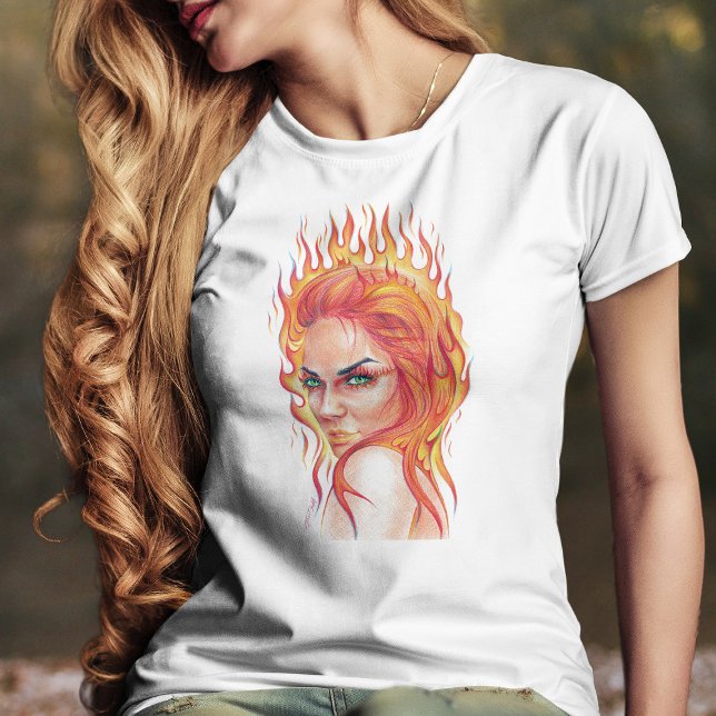Fire Woman Surreal Fantasy Portrait drawing art T-Shirt (Creator Uploaded)