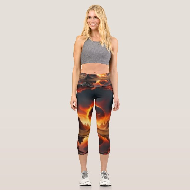Fire World Sunset Capri Leggings (Front)