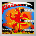 Fireball Pinball Poster<br><div class="desc">Classic vintage pinball backglass</div>