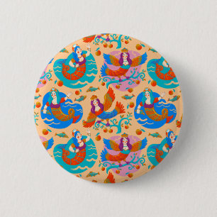 Firebirds and mermaids 6 cm round badge