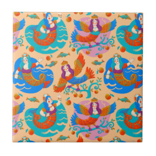 Firebirds and mermaids ceramic tile