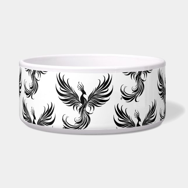 Fireborn Feast – Phoenix Pattern Pet Bowl (Front)
