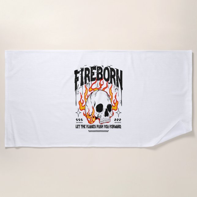 Fireborn Skull Urban Streetwear Beach Towel (Front)