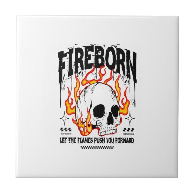 Fireborn Skull Urban Streetwear Ceramic Tile (Front)