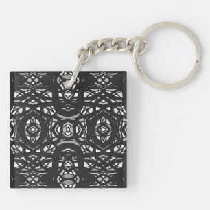 Firebrand Black and White Abstract Gouache Art Key Ring