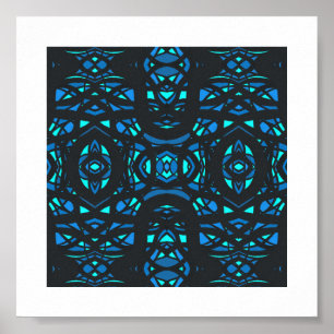 Firebrand Blue Black Abstract Gouache Art Poster