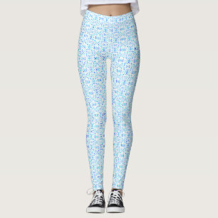 Firebrand Blue White Abstract Gouache Art Leggings