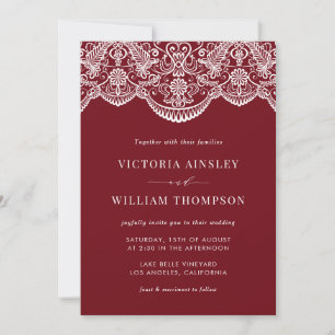 Firebrick Red Moroccan Lace Wedding Invitation