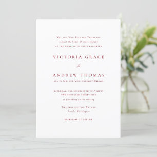 Firebrick Red Simple Typography Formal Wedding Invitation