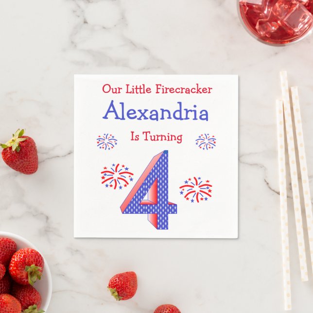Firecracker 4th Birthday Napkin (Insitu)