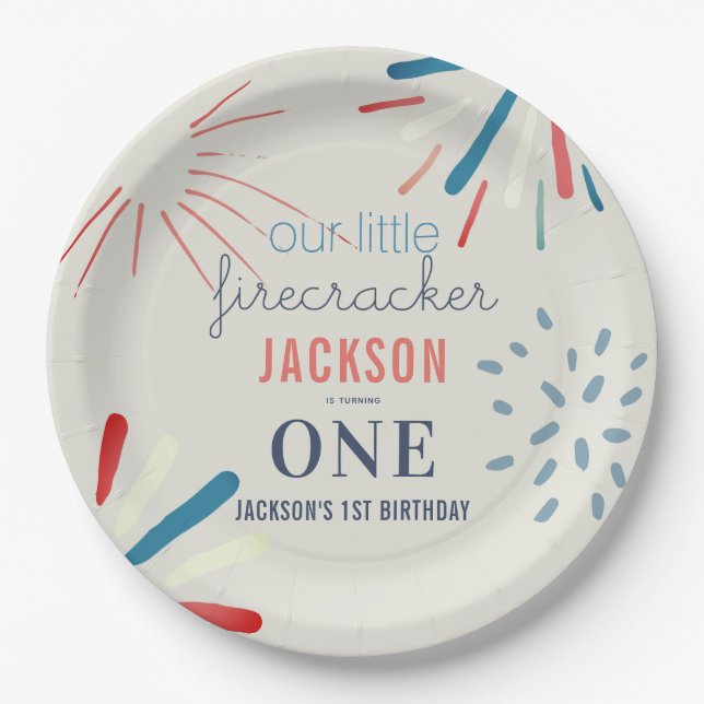 Firecracker 4th of July Fireworks Birthday Paper Plate (Front)