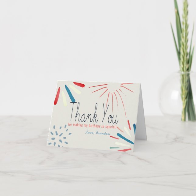 Firecracker 4th of July Fireworks Birthday Thank You Card (Front)