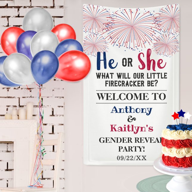 Firecracker 4th Of July Gender Reveal Party Banner (Creator Uploaded)