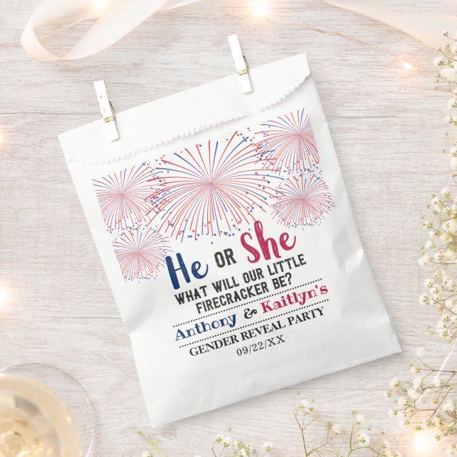 Firecracker 4th Of July Gender Reveal Party Favour Bag (Clipped)