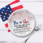 Firecracker 4th Of July Gender Reveal Party Paper Plate<br><div class="desc">Celebrate in style with these trendy gender reveal party paper plates. The design is easy to personalise with your own wording and your family and friends will be thrilled when they see these fabulous party plates.</div>