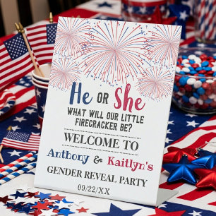 Firecracker 4th Of July Gender Reveal Party Pedestal Sign