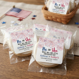 Firecracker 4th Of July Gender Reveal Party Square Sticker