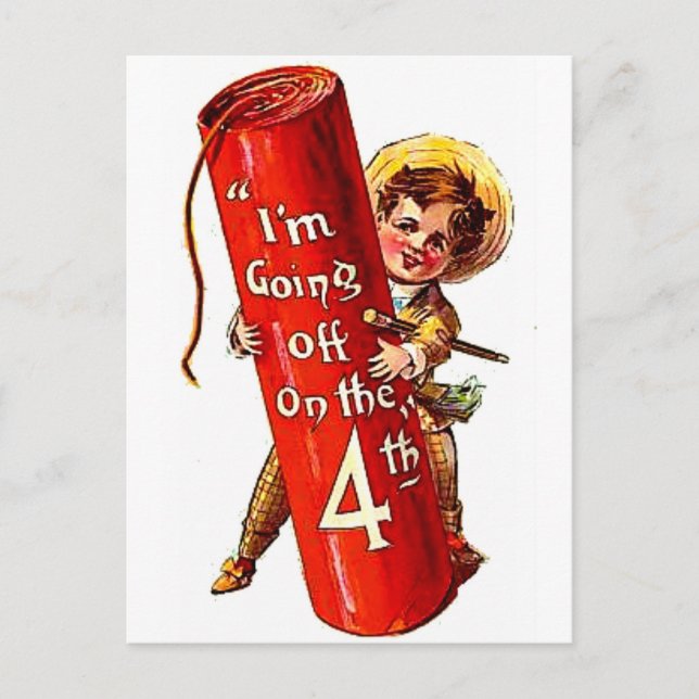 Firecracker Boy Joke 4th July Vintage Postcard Art (Front)