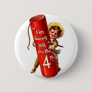 Firecracker Boy Joke 4th July Vintage Postcard Art 6 Cm Round Badge