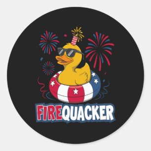 Firecracker Duck 4th Of July Patriotic Day Usa Fla Classic Round Sticker