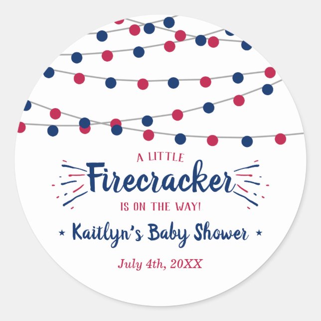 Firecracker On The Way! 4th Of July Baby Shower Classic Round Sticker (Front)