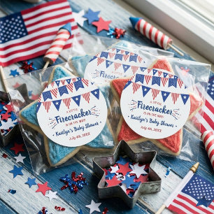 Firecracker On The Way! 4th Of July Baby Shower Classic Round Sticker