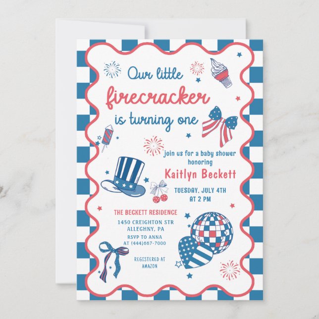 Firecracker On The Way 4th Of July Baby Shower Invitation (Front)