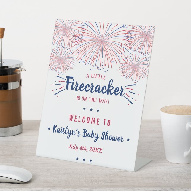 Firecracker On The Way! 4th Of July Baby Shower Pedestal Sign (In SItu)