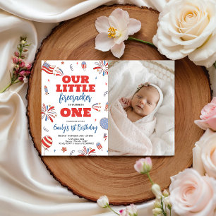 Firecracker Patriotic Photo 1st Birthday Invitation