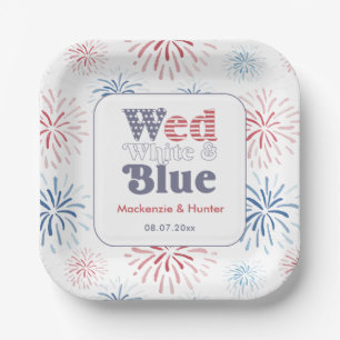 Firecracker Wed White Blue Backyard Wedding Shower Paper Plate