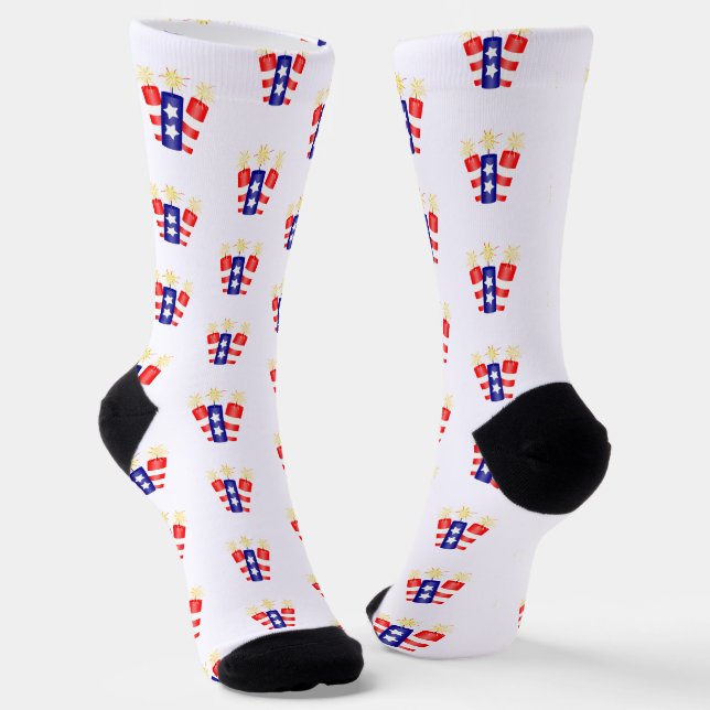 Firecrackers 4th of July Celebration Socks (Angled)