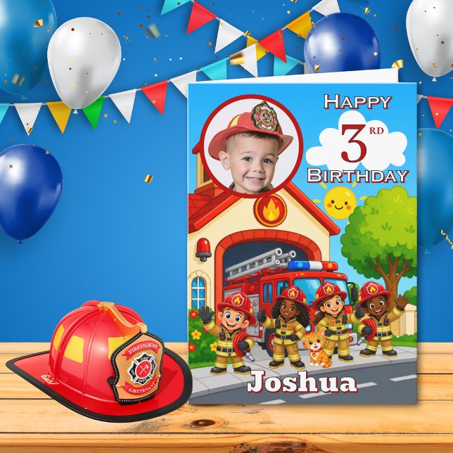 Firefighter 3rd Birthday Photo Card (Creator Uploaded)