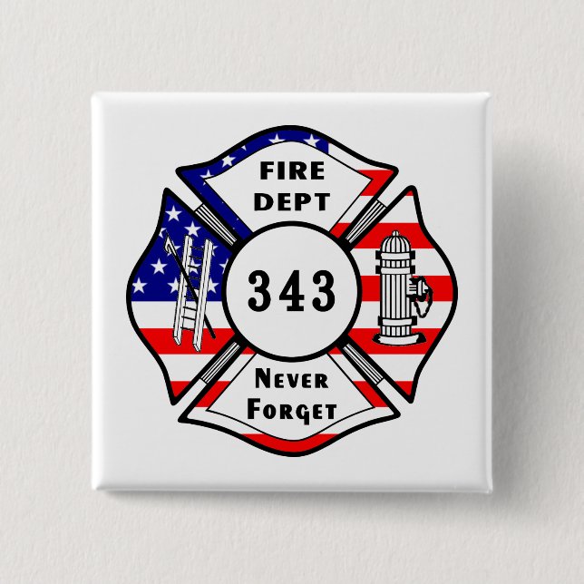 Firefighter 9/11 Never Forget 343 15 Cm Square Badge (Front)