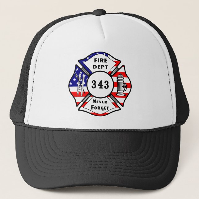 Firefighter 9/11 Never Forget 343 Trucker Hat (Front)