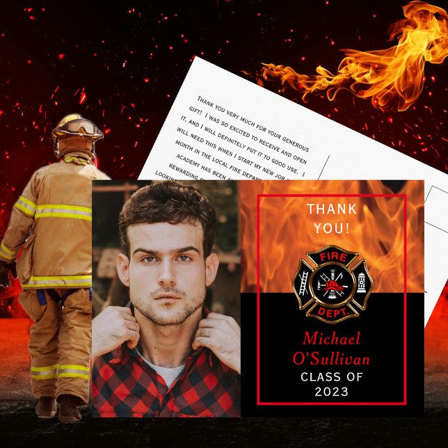 Firefighter Academy Graduation Photo Thank You Postcard (Creator Uploaded)