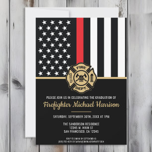 Firefighter Academy Graduation Red Flag Fireman Invitation