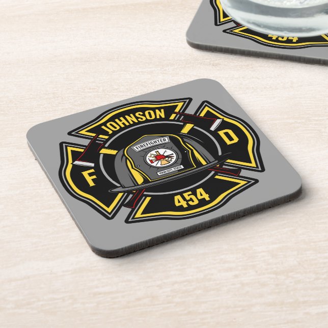 Firefighter ADD NAME Fire Department Rescue Team  Coaster (Left Side)
