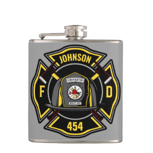 Firefighter ADD NAME Fire Department Rescue Team Hip Flask