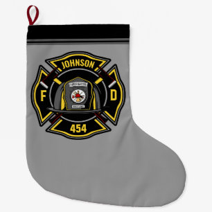Firefighter ADD NAME Fire Department Rescue Team  Large Christmas Stocking