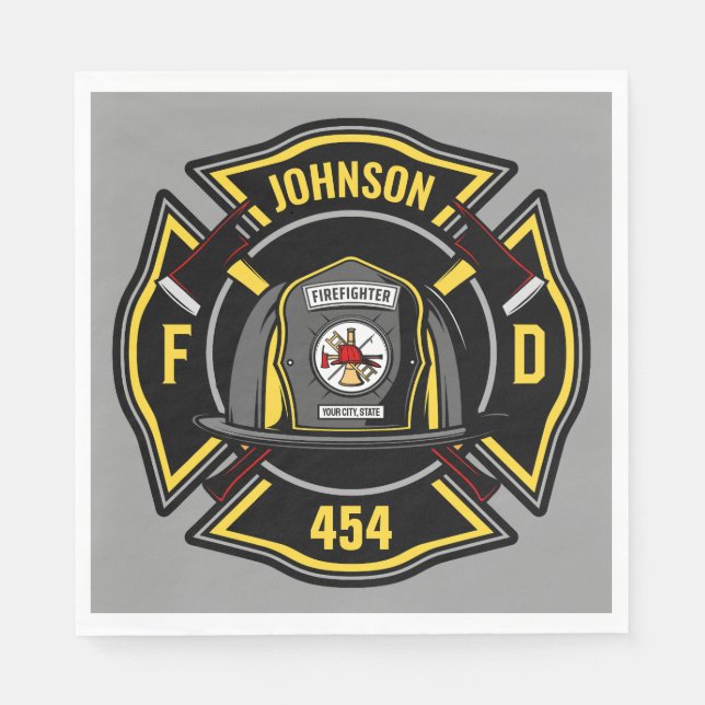 Firefighter ADD NAME Fire Department Rescue Team Napkin (Front)
