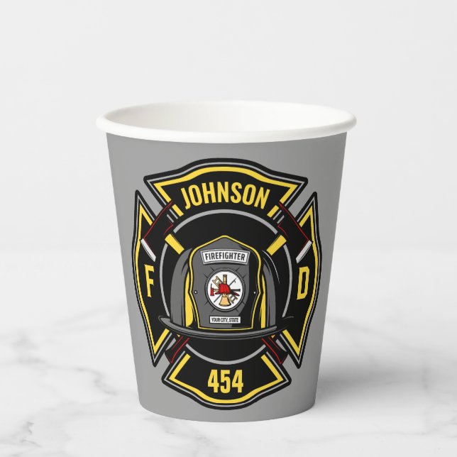 Firefighter ADD NAME Fire Department Rescue Team Paper Cups (Front)